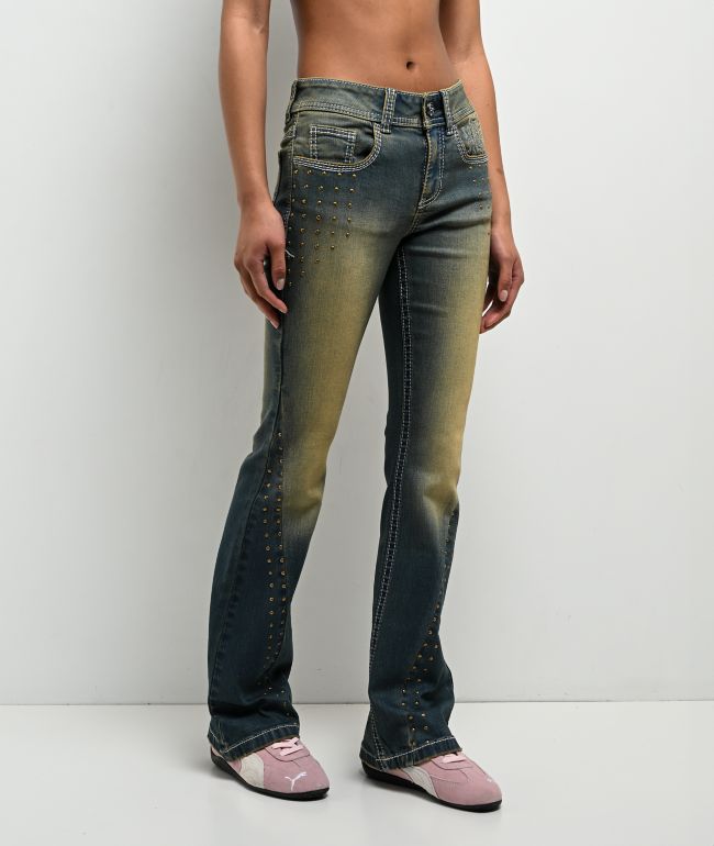 Ninth Hall Alyssia Nailheads Blue Wash Bootcut Jeans - Ninth Hall
