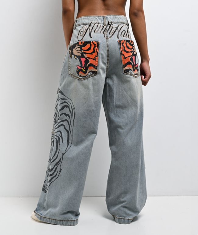 Ninth Hall Tringa Growl Wide Leg Blue Wash Jeans - Ninth Hall