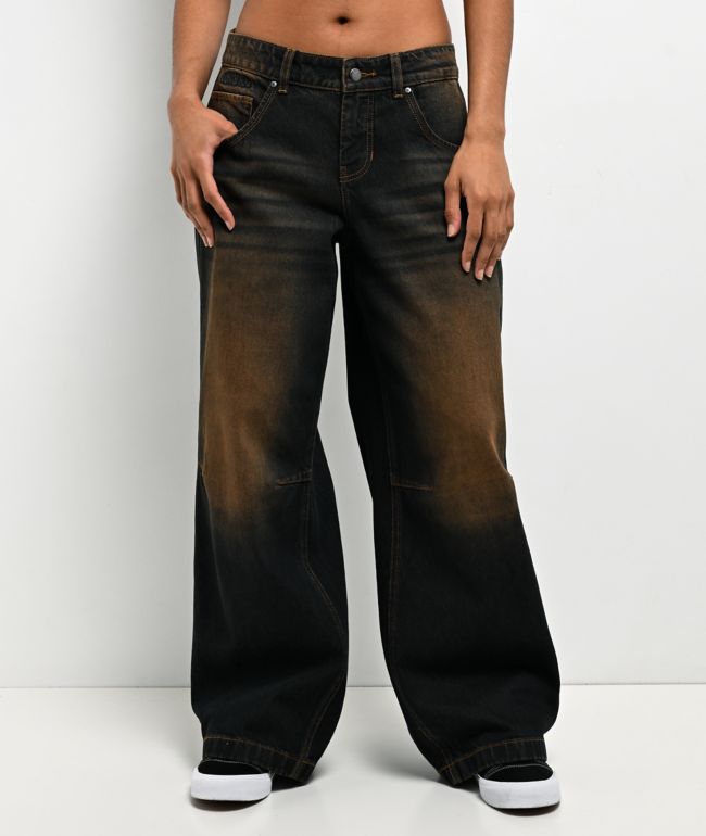 Empyre Extent Sunset Brown Wash Mid Rise Wide Leg Jeans - Empyre
