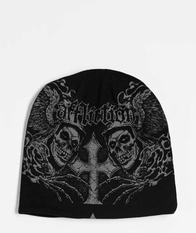 Affliction x Misfits Wings Black Reversible Skully Beanie - Affliction