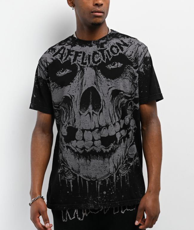 Affliction x Misfits Skully Black Wash T-Shirt - Affliction