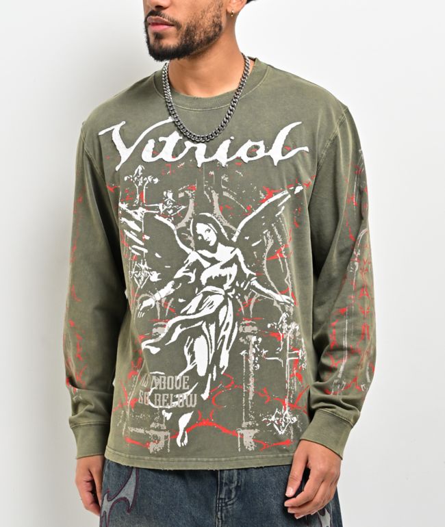Vitriol Gazebo Green Wash Long Sleeve Boxy T-Shirt - Vitriol