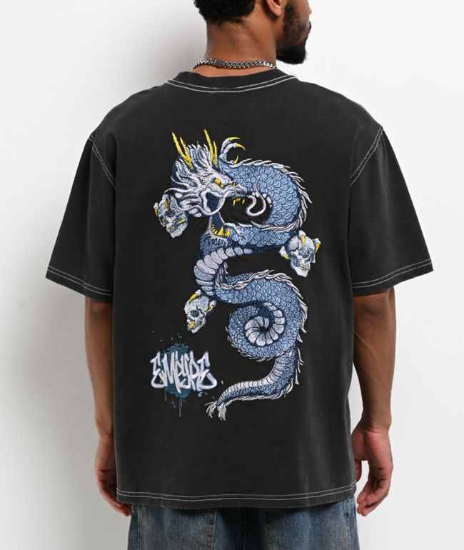 Empyre Blue Dragon Charcoal Wash Boxy T-Shirt  - Empyre