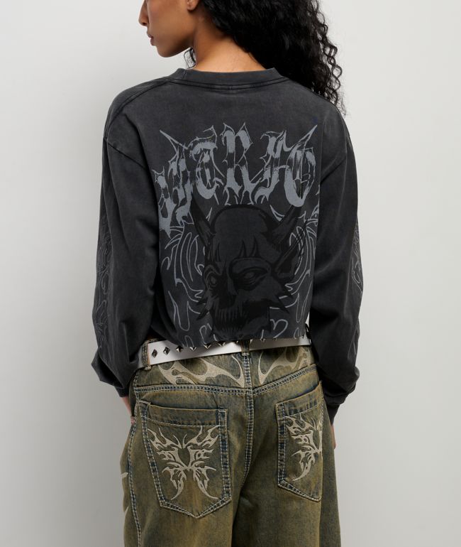 Vitriol Edgy Overlord Black Wash Long Sleeve Crop T-Shirt - Vitriol
