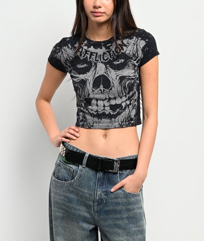 Affliction x Misfits Skully Black Crop T-Shirt - Affliction