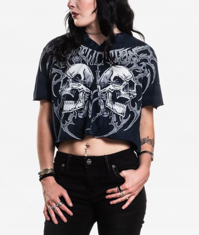Affliction Shred Fest Black Wash Crop T-Shirt - Affliction