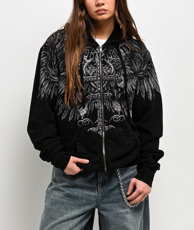 Affliction Saint Scream Black Relaxed Zip Hoodie - Affliction