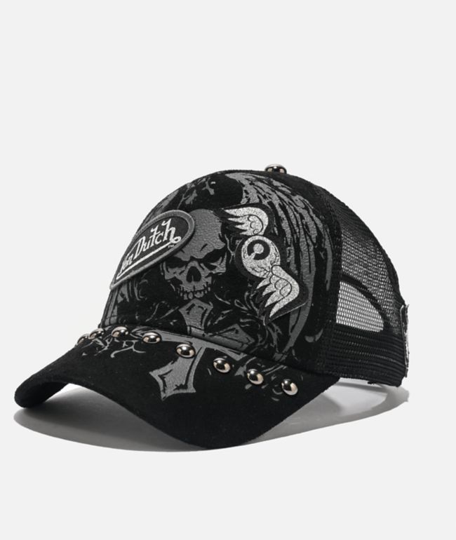 Von Dutch Studded Black Suede Trucker Hat - Von Dutch
