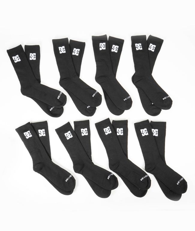 DC 8 Pack Black Crew Socks - DC