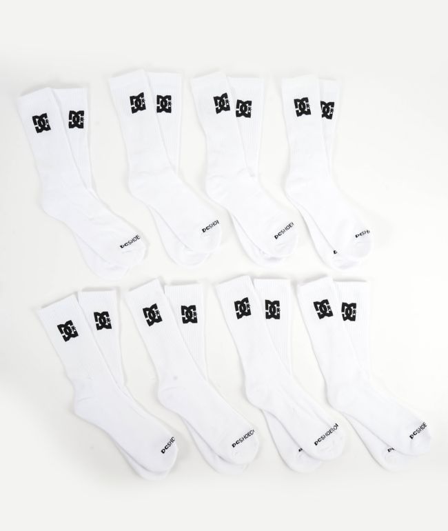 DC 8 Pack White Crew Socks - DC
