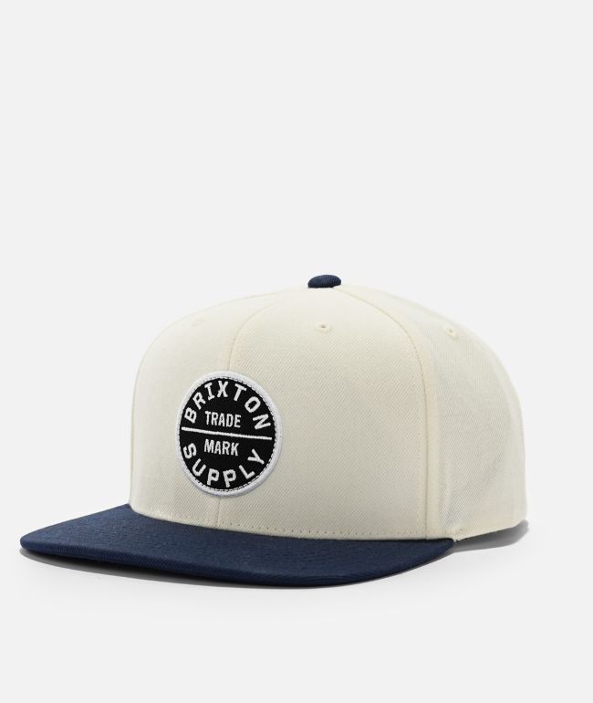 Brixton Oath III Off White & Midnight Blue Snapback Hat - Brixton