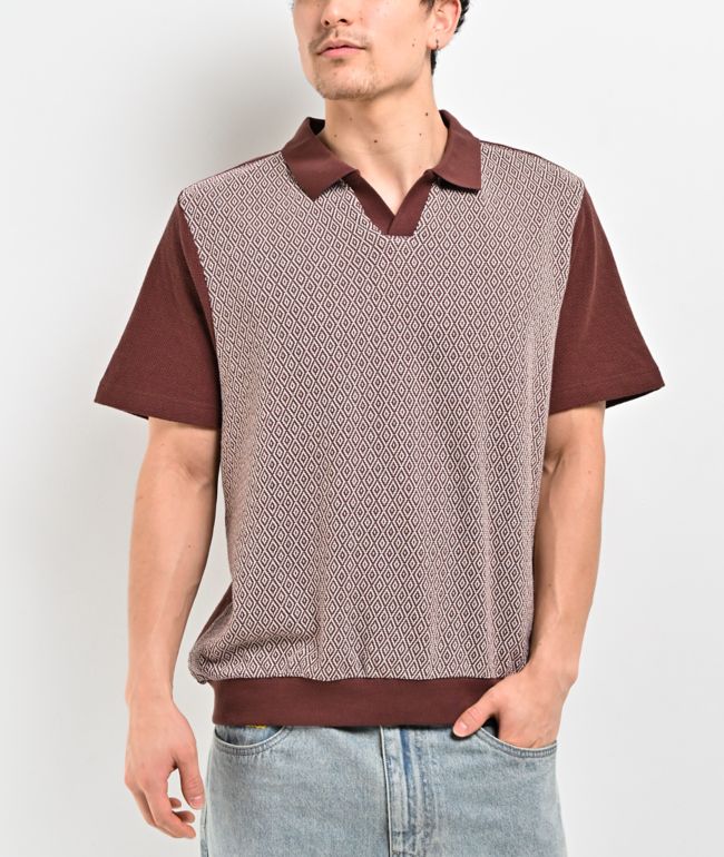 Brixton Theo Brown Knit Polo Shirt - Brixton