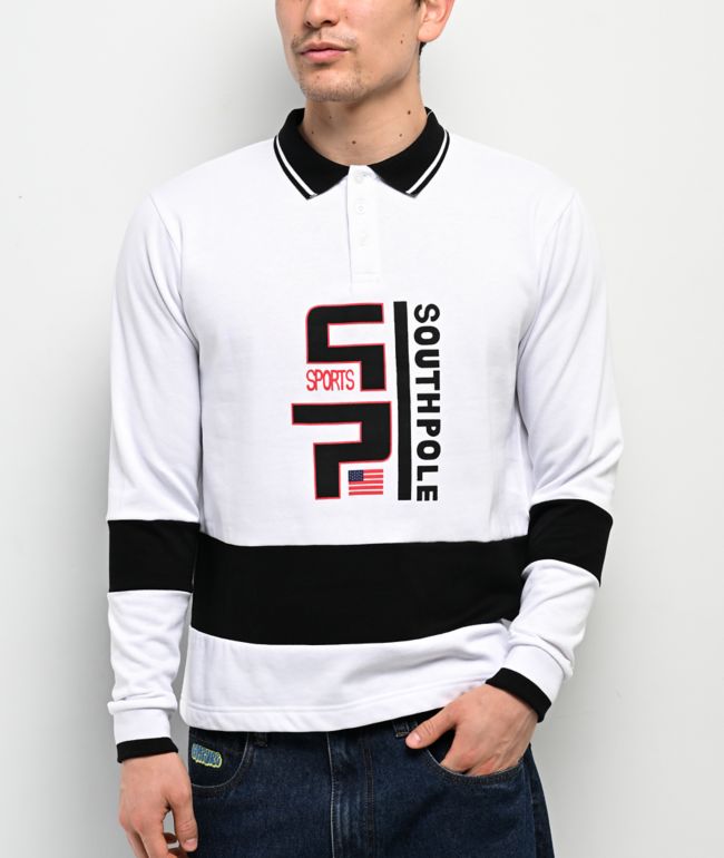 Southpole Logo White Long Sleeve Polo Shirt - 