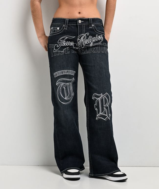 True Religion Bobbi Big T Mid Rise Ice Meadow Blue Wash Baggy Jeans - True Religion