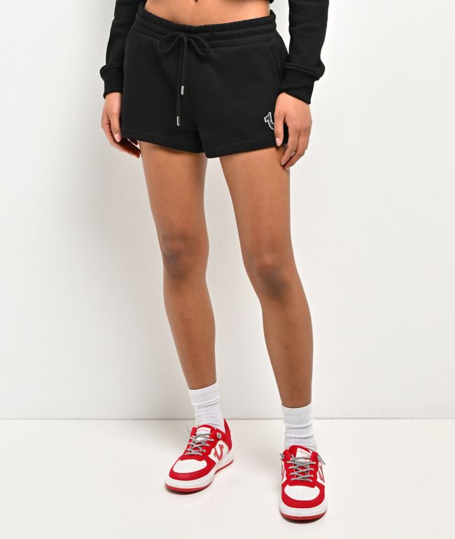 True Religion Crystal Embroidered Black Sweat Shorts - True Religion