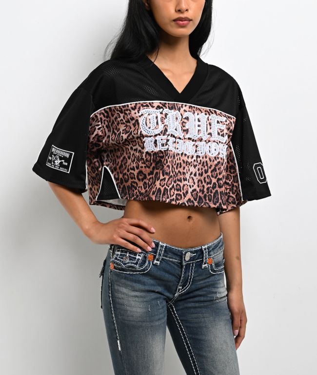 True Religion Crystal Leopard Brown Boxy Crop Jersey  - True Religion