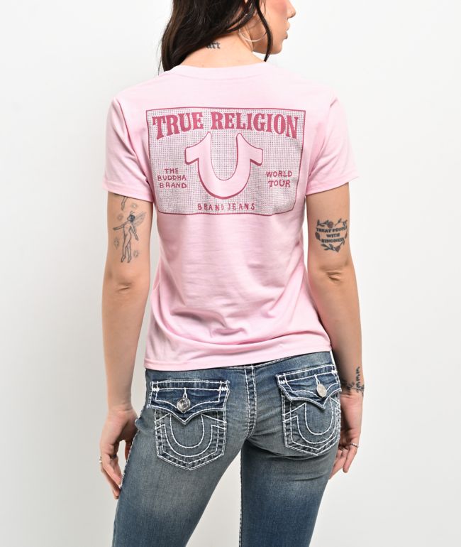 True Religion Crystal Pink V-Neck T-Shirt - True Religion