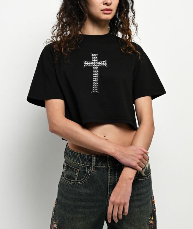 Ninth Hall Faux Cross Black Boxy Crop T-Shirt - Ninth Hall