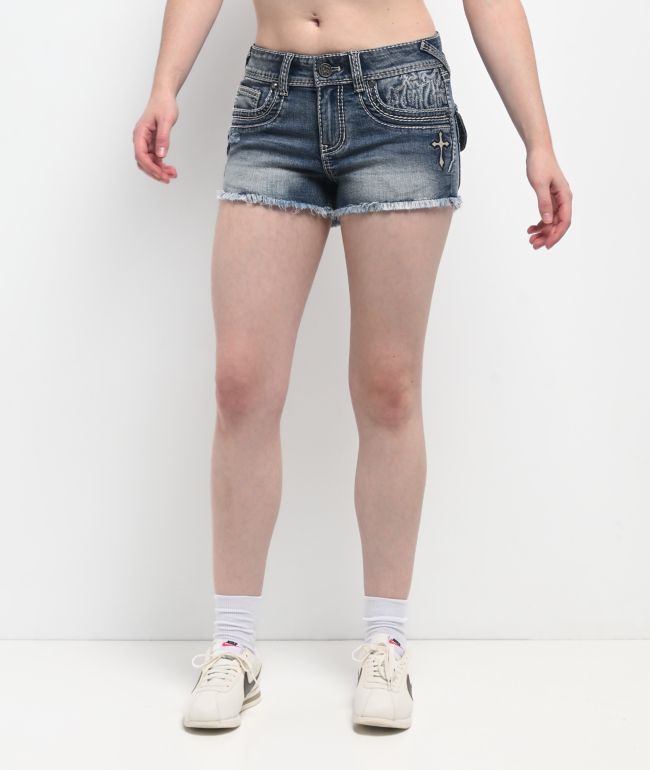 Ninth Hall Alyssia Crosses Blue Wash Denim Shorts - Ninth Hall
