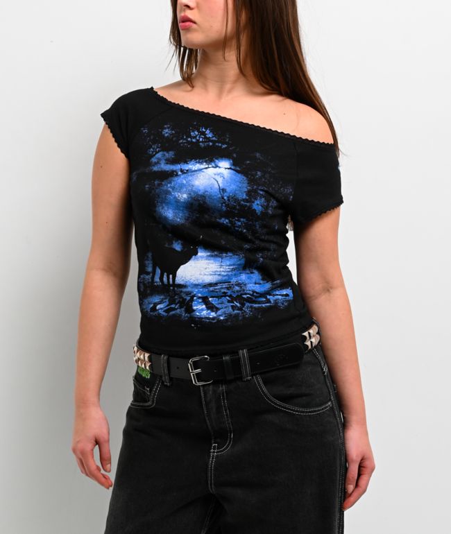 Vitriol Bella Off The Shoulder Black Crop T-Shirt - Vitriol