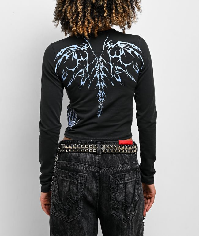 Vitriol Lottie Vertebrate Charcoal Long Sleeve Crop T-Shirt - Vitriol