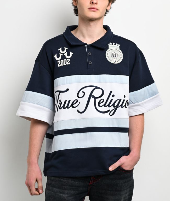 True Religion Rugby Navy, White & Sapphire Relaxed Polo Shirt - True Religion