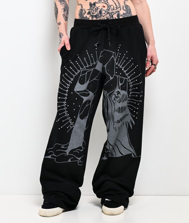 Lurking Class by Sketchy Tank Rock Of Ages Black Wide Leg Sweatpants - Lurking Class by Sketchy Tank