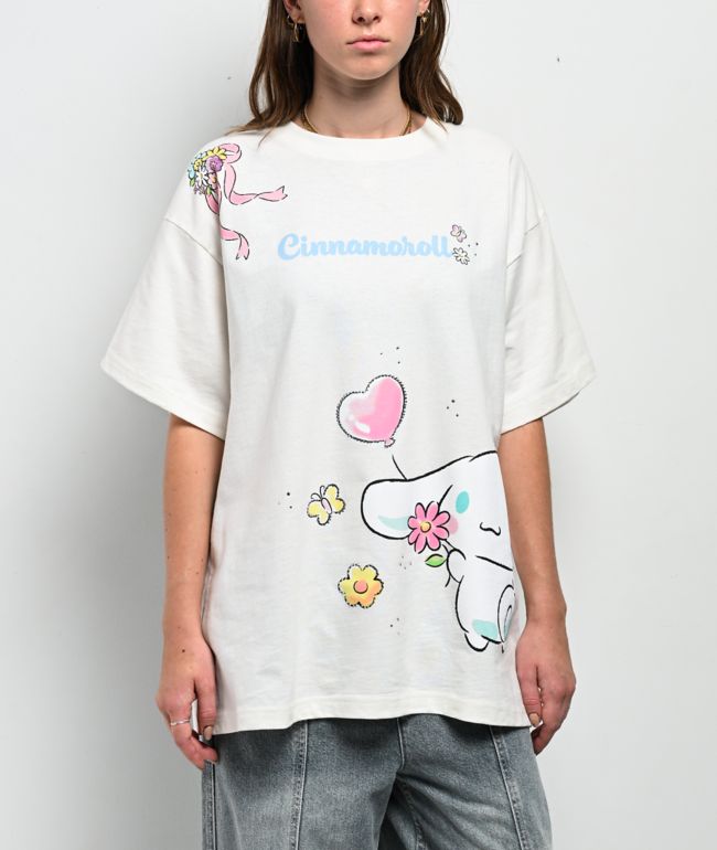 Hello Kitty® & Friends | A.LAB Cinnamoroll™ Pink Ribbon White T-Shirt - Hello Kitty And Friends