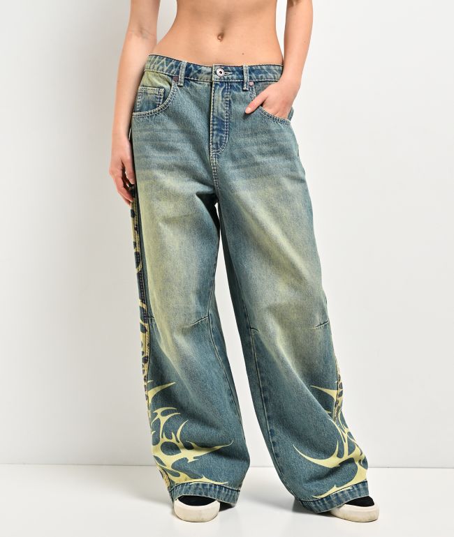 Vitriol Verona Bitten Blue Wash Wide Leg Jeans - Vitriol