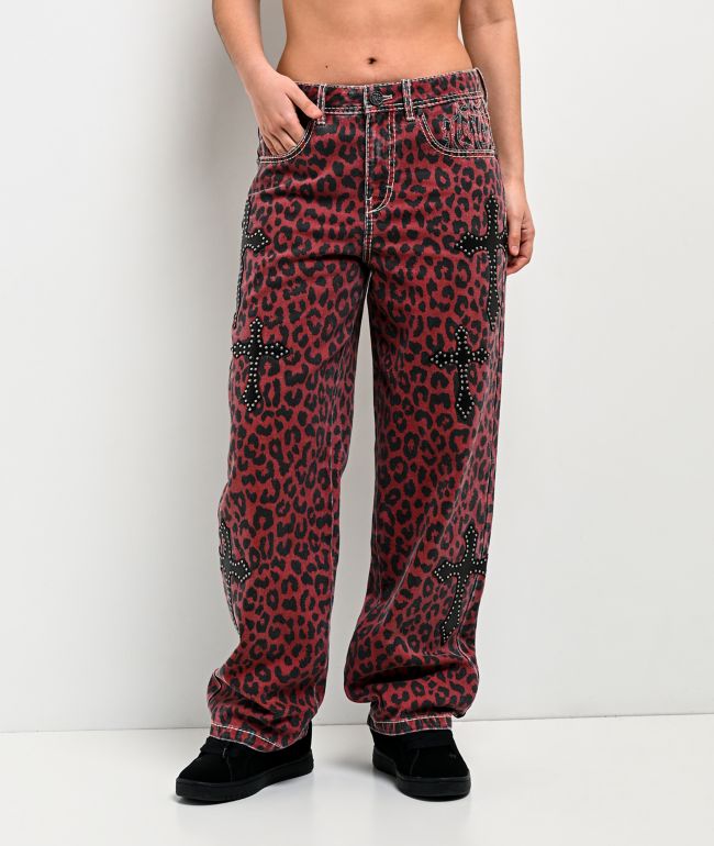 Ninth Hall Idle Armor Cheetah Print Red Straight Leg Jeans - Ninth Hall