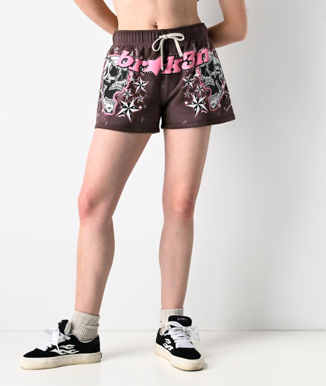 Broken Promises Nautty Brown Wash Sweat Shorts - Broken Promises
