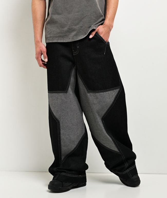 A.LAB Mega Star Contrast Black Baggy Jeans - A.LAB