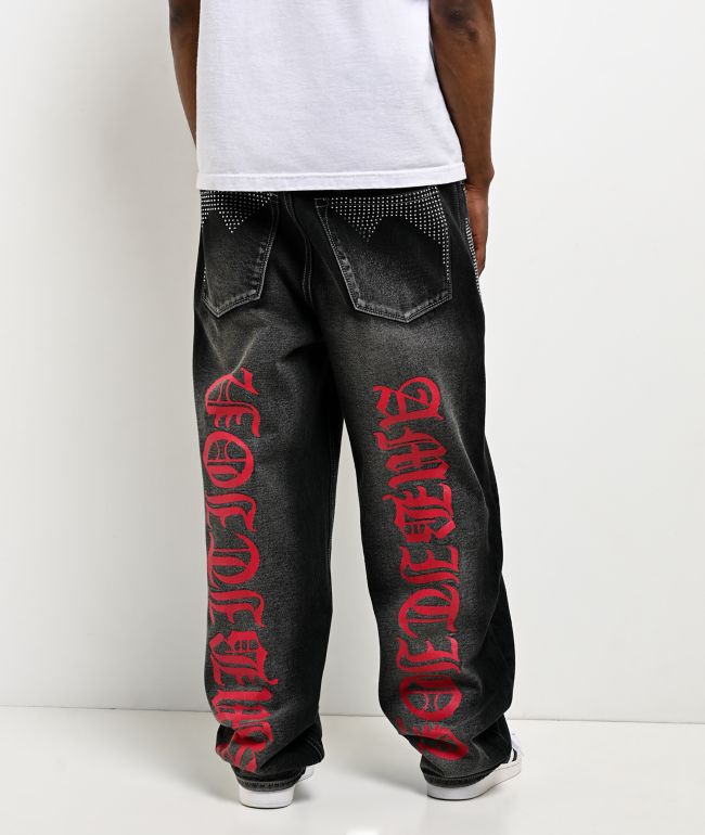 Ninth Hall Ambush Locked Rhinestone Black Wash Jeans - Ninth Hall