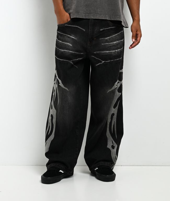 Vitriol Void Vein Black Wash Ultra Wide Jeans - Vitriol