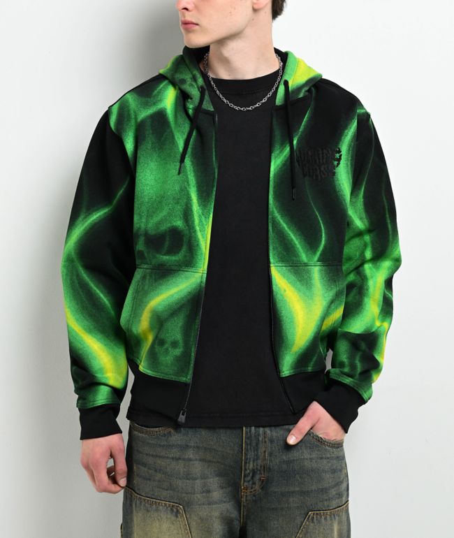 Lurking Class by Sketchy Tank Ghost Rider Black & Green Crop Zip Hoodie - Lurking Class by Sketchy Tank