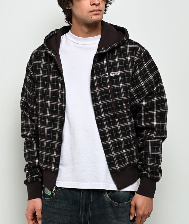 Empyre Beach Brown Plaid Crop Zip Hoodie - Empyre