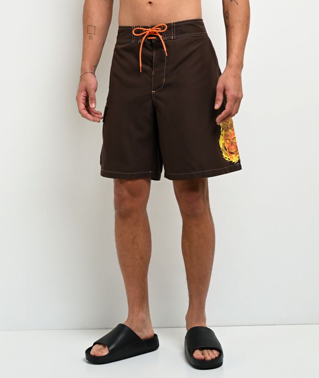 Empyre Skull Brown Cargo Board Shorts - Empyre