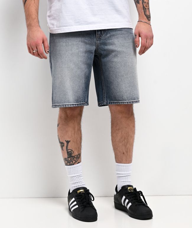 Empyre Spin Off Blasted Blue Wash Loose Fit Skate Shorts - Empyre