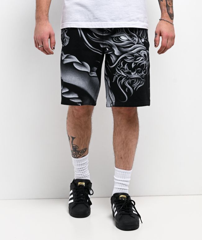 Ninth Hall Waylay Dragon Black Raw Denim Shorts - Ninth Hall