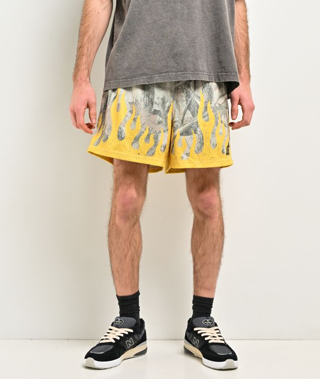 Ninth Hall Forest Fire Camo & Yellow Mesh Short - Ninth Hall