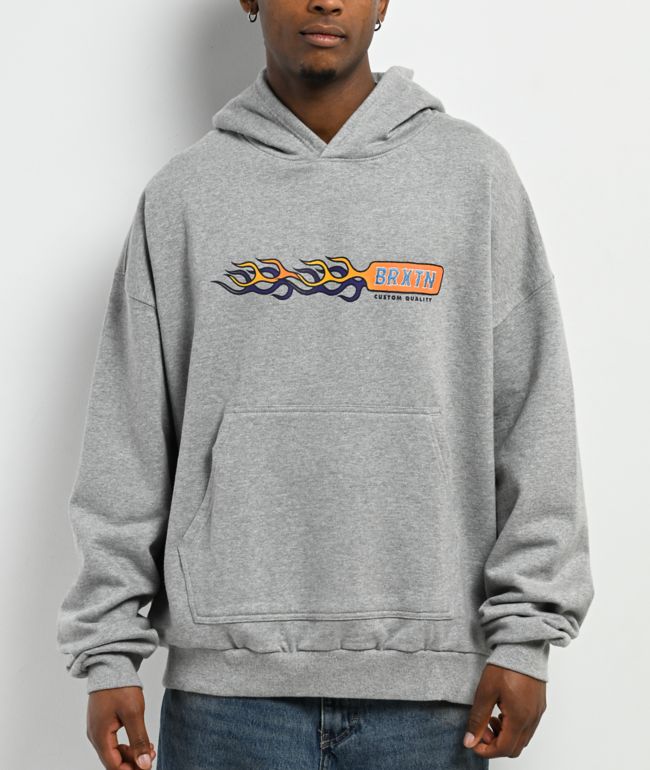 Brixton Flames Gunmetal Heather Oversized Hoodie - Brixton
