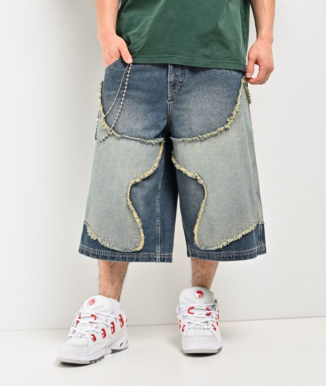 A.LAB Chain Star Blue Wash Mega Wide Denim Shorts - A.LAB