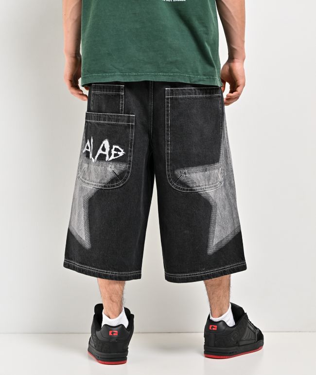 A.LAB Airbrush Star Dark Blue Wash Mega Wide Denim Shorts - A.LAB