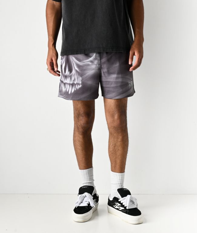 Vitriol Smoke Skull Grey Mesh Shorts - Vitriol