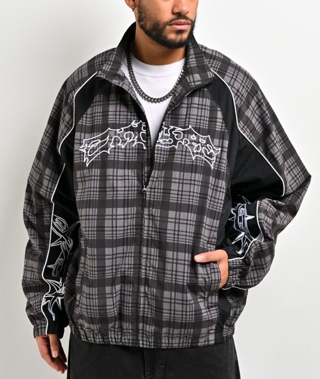 Empyre Thorns Grey Plaid & Black Windbreaker Jacket - Empyre