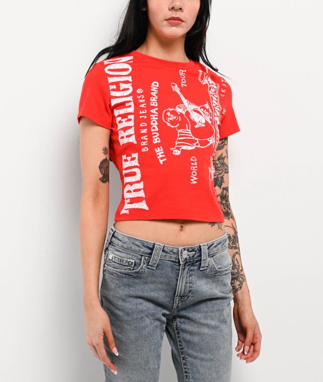 True Religion Heritage Logo Red Crop T-Shirt - True Religion