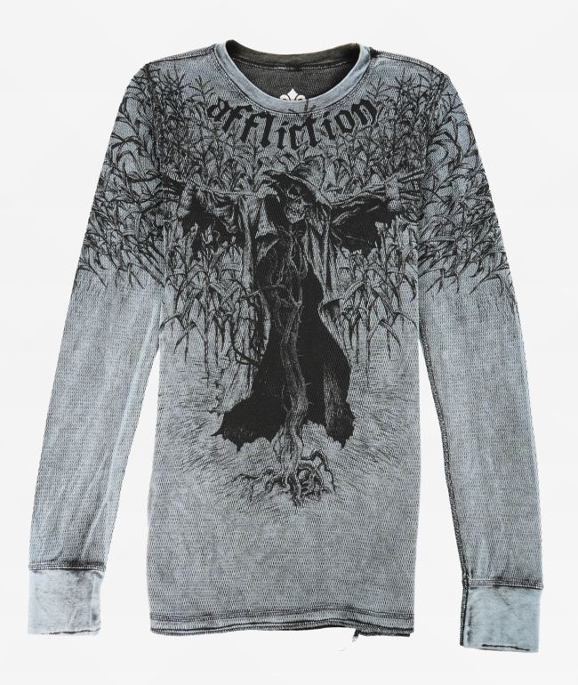 Affliction Scarecrow Grey Wash Reversible Thermal Long Sleeve T-Shirt - Affliction