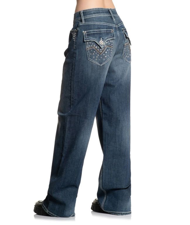 Affliction Penelope Blue Wash Wide Leg Jeans - Affliction