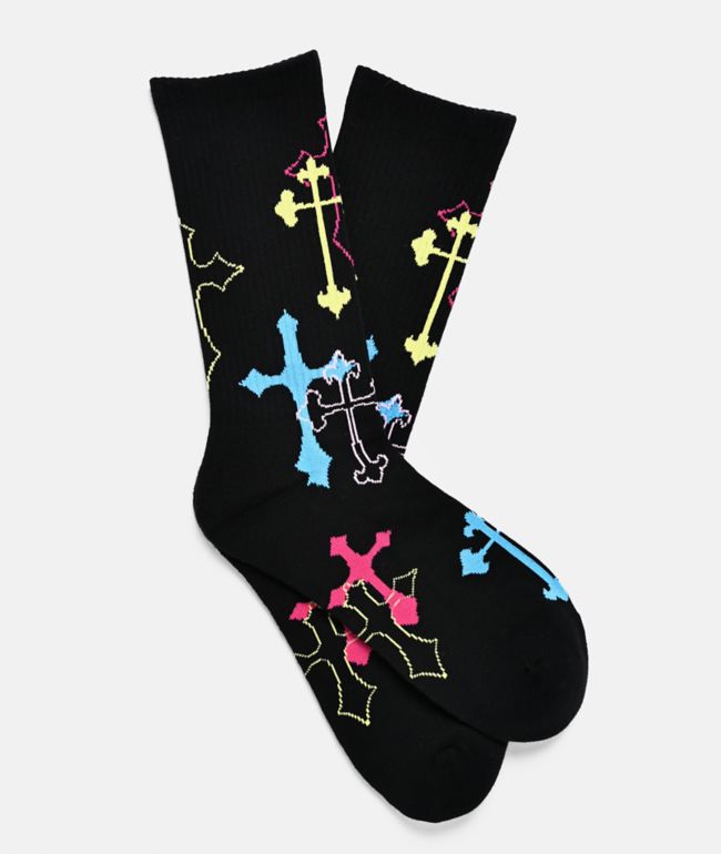 Ninth Hall Layered Cross Black Crew Socks - Ninth Hall