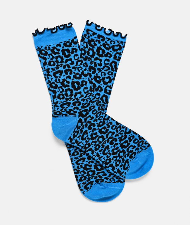 Ninth Hall Tamsin Leopard Blue Lettuce Edge Crew Socks - Ninth Hall